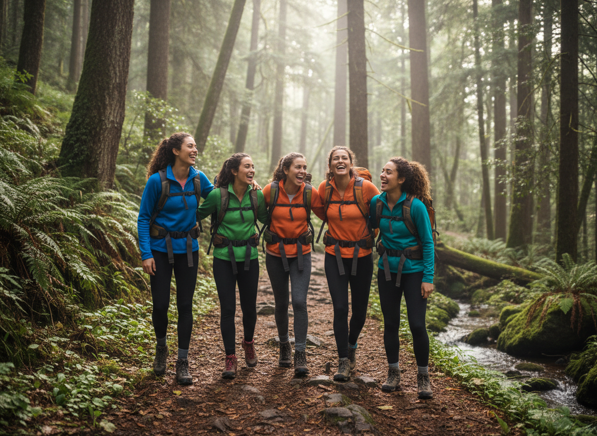 Grupo de jóvenes amigos disfrutando de una aventura al aire libre en la naturaleza